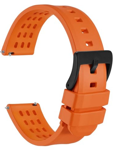 WOCCI 22mm Rallye Uhrenarmband, FKM Gummi Armband, Schnellverschluss, Schwarze Matte Schnalle (Orange)