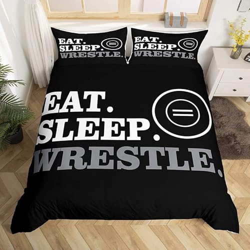Homemissing Bettwäsche-Set für Doppel-Ringen, für Jungen und Mädchen, Wrestling-Bettwäsche-Set für Kinder, Damen, Herren, ultraweich, sportliches Design, weiche Tagesdecke, Bettwäsche, Reißverschluss