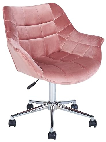 Beliani Élégant Fauteuil de Bureau Pivotant à Hauteur Réglable en Velours Rose Labelle