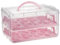 BSTKEY Plastic 2 Tier Stackable Insert Layer Cupcake Box, Clear Storage Box Container Portable Cupcake Holder Cupcake Carrier with Lid and Handle (Pink)
