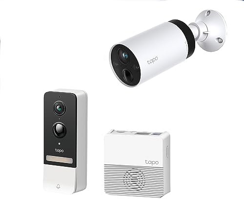 Tapo 2K 5MP Outdoor Wire-Free Security Video Doorbell + Outdoor Camera Kit, Rechargeable Battery, Full-Colour Night Vision, AI Detection, Waterproof, Cloud & Local Storage (TapoD230S1+C420)