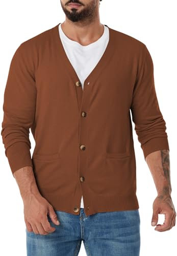 KUYIGO Mens Long Sleeve Cardigans Soft Warm Casual V Neck Tops Work Office Smart M Caramel