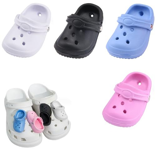 Niuhong 4 Pcs Schuh-Charm Kinder Mini Crocs Charms Cute Schuhe Anstecker Verstopfen Niedliche Schuhschmuck Knöpfen Teenager Clog Deko Schuhanstecker Zubehör Kleiner Schuh Form DIY Accessories (A)