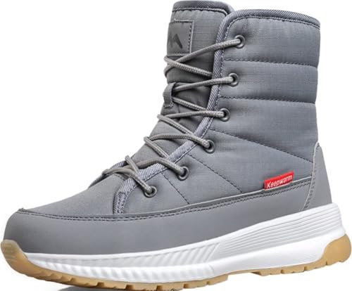 GILKUO Doposci Donna Stivali da Neve Impermeabili Scarpe Invernali con Pelo Pelliccia Stivaletti Calda Stivali Corti Lacci per Inverno Grigio 39