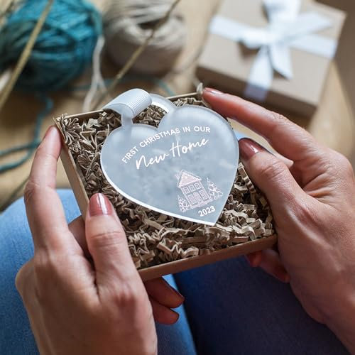 First Christmas in Our New Home - Luxury Foiled Frosted Acrylic Bauble, 1st Xmas married Ornament, Fiancé Gift, Couples Gift Christmas Ornament Tree Decoration For Mr & Mrs 2023