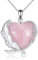 YFN Feather Necklace Sterling Silver Rose Quartz Heart Pendant Necklace Feather Jewelry For Women Girls Feather Gifts