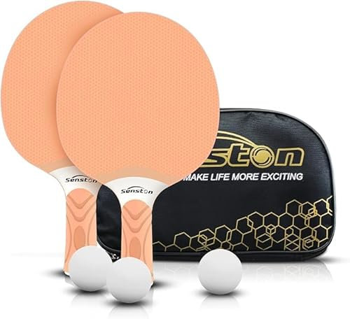 Senston Tischtennisschläger Set, professionelle Tischtennisschläger mit 3 Bällen, Ping Pong Paddel Set aus Gummi