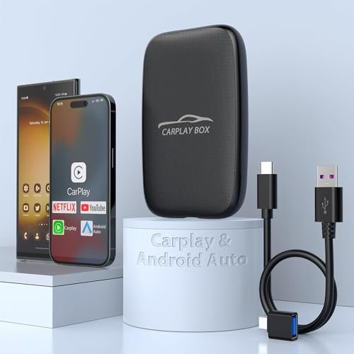 Rocketek 2 in 1 Wireless CarPlay Adapter & Android Auto Wireless Adapter,Plug & Plug Wireless CarPlay Adapter für iPhone Convert Wired to CarPlay Dongle Built in Netflix YouTube TF für Autos ab 2015