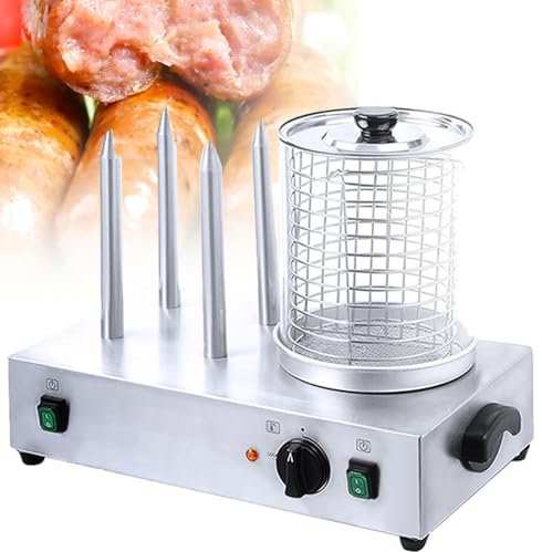 Vapor vaporante comercial de hot dog, parrilla de salchicha, olla de cocina eléctrica, calentador de perros calientes, calentador de alimentos de encimera con temperatura ajustable y 4 bañeras