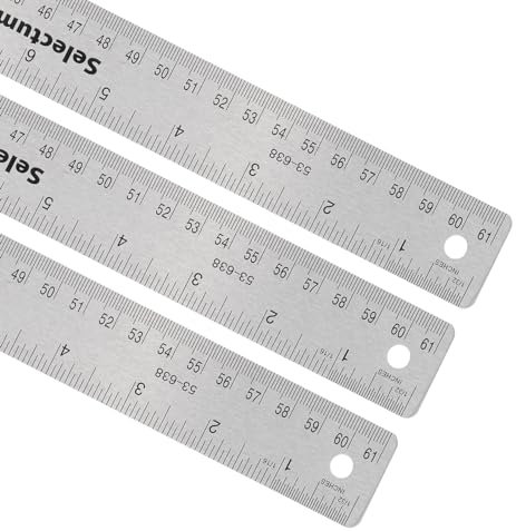Kozelo 3 Stück Edelstahl-Lineal - [60cm/24 Zoll] Doppelskala Metallmesswerkzeuge mit rutschfester Rückseite für den Einsatz in der Architektur