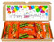 Chocolate Hamper Gift Box with Selection of Reese Bars, Hand Tied with Twine, Vintage Stamp Design (Happy Birthday, Full Size)