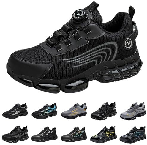 Qzeanxy Sicherheitsschuhe Herren Damen Arbeitsschuhe Leicht Stahlkappenschuhe Sportlich rutschfeste Atmungsaktiv Schutzschuhe Stahlkappe Sneaker Schnellverschluss