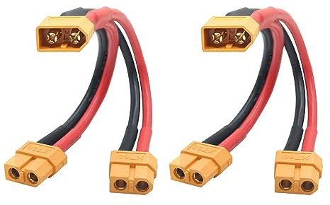 Riertostng Short XT60 Parallel Battery Connector Cable,14AWG 1 Male to 2 Female Y Splitter Adapter Cable,10cm/3.93inch for RC Multicopter Quadcopter（2Pcs）
