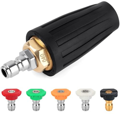 Turbo Nozzle for Pressure Washer, 4000psi Rotating Turbo Nozzle with 1/4 Inch Quick Connectors and 5 Nozzle Tips, Stainless Steel Pressure Washer for Cleaning Brick, Concrete