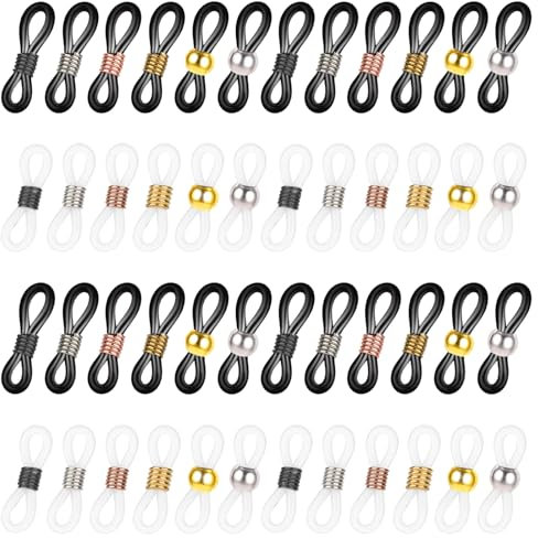 50 Pcs Eyeglass Chain Ends, Adjustable Silicone Eyeglasses Chain Connector Anti Slip Glasses Chain Rubber Loops Eyeglass Strap Retainer for Eye Glasses Sunglasses Holder Necklace Chain