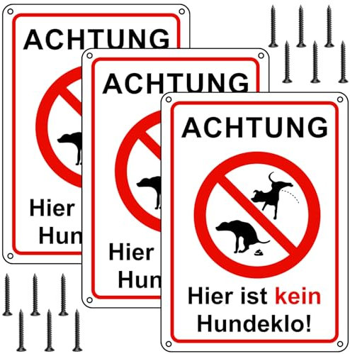3 Stück Schild Hier ist kein Hundeklo, 18 x 25 CM Aluminium Verbot Hundeklo Keine mit Schrauben, Hundetoilette Hunde Verbotsschilder Stabiles PVC Schild mit UV-Schutz Wasserfest