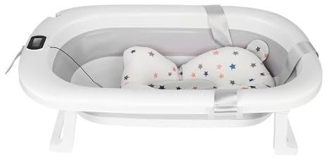 HUOLE Bañera plegable para bebé – Bañera de bebé con asiento cómodo y alfombra de rodillas y práctica para espacios pequeños y desplazamientos, 80 x 50 x 23 cm, Gris