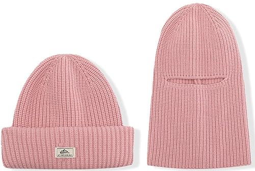 FonVan Mützen für Herren Damen Winter, Warmes Strick Skimützen, Strickmützen, Uinsex Knit Hut, Balaclava, Thermische Sturmhaube Gesichtshaube 2 in 1 Mützen, geeignet zum Skifahren, Laufen (Rosa)