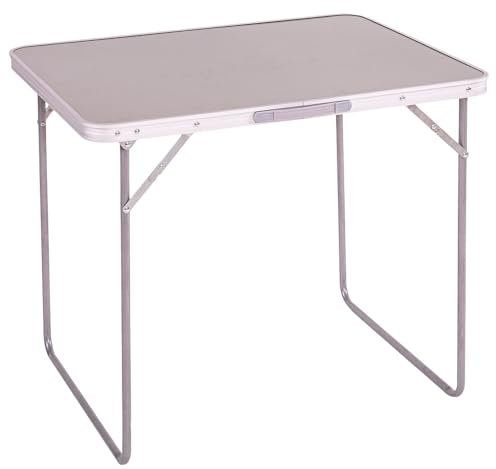 LOLAhome Mesa Plegable Camping y Playa 80x60x70 cm, Mesa Picnic portátil con asa Transporte, Patas Plegables Acero, Tablero MDF Aspecto Madera Nogal, Gris, antivuelco y compacta.