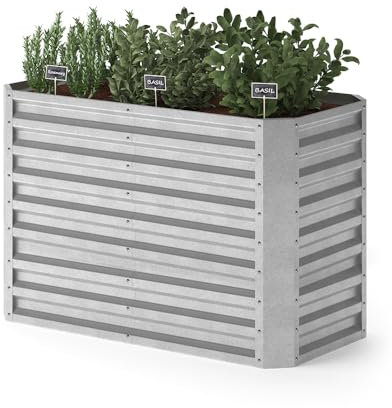ok-Living Hochbeet Kräuterbeet Gemüsebeet rechteckig 120x60x80cm (LxBxH) Silber Pflanzkasten Frühbeet Aufzucht Beet Garten