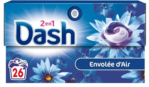 Dash 2en1 PODS, Lessive En Capsule, 104 Lavages (4 x 26 Lavages), Envolée d’air, 3 SEMAINES DE FRAÎCHEUR* AVEC L’ADOUCISSANT LENOR, Fabriquée En France. Dash 2in1