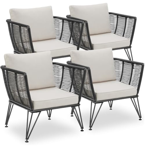 tectake® 4er Set Lounge Sessel, Rattan Sessel, Loungesessel, Gartenmöbel Set, Balkon Möbel, Outdoor Möbel, Lounge Gartenmöbel, Gartenstühle, Balkonmöbel Kleiner Balkon, Wintergarten