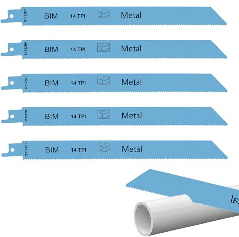 5 Pack Reciprocating Saw Blades, S1122BF 230mm 14TPI, Bi-Metal Reciprocating Saw Blades For Cutting Steel Pipes, Sheet Metal & Conduit – Fits Bosch Dewalt Ryobi Sabre Recip Saws