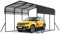 FIVMEN Auvent de voiture en métal - 300 x 450 cm - Avec toit pointu en tôle trapézoïdale stable - Protection solaire et résistant aux intempéries