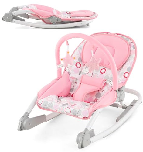 RELAX4LIFE 2-in-1 Sdraietta Neonati, Seggiolino Pieghevole con Schienale Regolabile, Cintura a 3 Punti e Barra Giochi Rimovibile, Portatile per Neonati 0-6 Mesi (ROSA)
