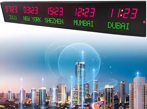 Reloj Mundial De Pared Con Control Remoto, Reloj De Hora Mundial De 5 Ciudades, Reloj De Zona Horaria Digital, Reloj De Pared LED, Reloj De Pared De Hora Mundial,Red+green