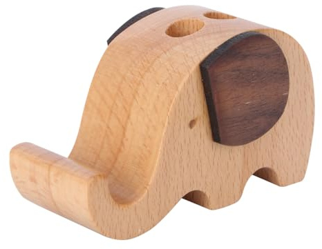 VILLCASE Elephant Phone Stand and Pen Holder Multifunctional Wooden Mobile Holder with Desk Organizer for Home Office and School Decorative Animal Storage Pot