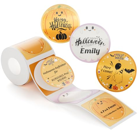NIIMBOT Halloween-Etiketten für B1 B21 B31 B3S K3 Etikettendrucker, 47 x 47mm 155 Etiketten/Rolle, Wasserfeste Halloween-Aufkleber Beschriften Selbstklebend Etiketten, Rund