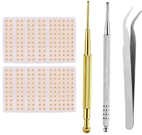 600 Stück Akupunkturpflaster Ear Seeds Set, 2 Akupressurstifte und 1 Pinzette, Ohrakupunktur zur Entspannung und Stressreduktion, für Büroangestellte und Sportler