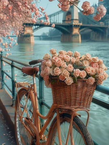 Bike Rose,Adult Jigsaw Puzzle 1000 Pieces,Suitable for Adults and Children,Paper Jigsaw Puzzle Artwork Intellectual Educational Toy Gift,26x38cm