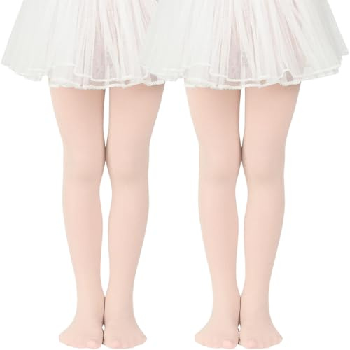 2 Paia Collant da Ballo Balletto per bambina, Collant da ginnastica, elastici traspiranti 80D, Calzamaglie da Danza Classica in colori Rosa carne