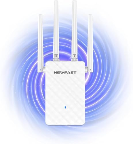 NEWFAST Amplificador Señal WiFi Repetidor WiFi, 300Mbps 2.4GHz Extensor Wi-Fi con 4 Antenas de Alta Ganancia, Amplificador Wi-Fi Puerto LAN, WPS, 4 Modo
