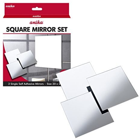 Anika 60340 Confezione da 3 specchietti quadrati autoadesivi da 20 cm, versatili e funzionali, facili da installare, eleganti e moderni (la confezione può variare)