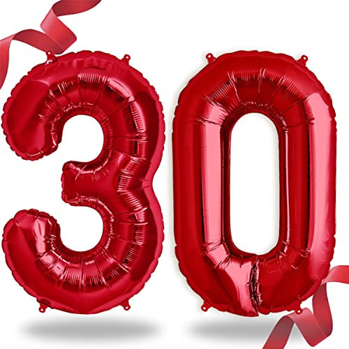FUNXGO Folienballon Zahl in Rot- Riesenzahl ca.100cm Ballon - Folienballons für Luft oder Helium als Geburtstag, Hochzeit, Jubiläum oder Abschluss Geschenk, Party Dekoration (Rot [ 30 ])