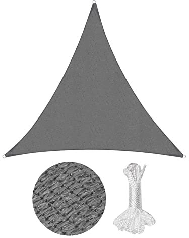 Sekey Sonnensegel 3x3x3m, Sonnenschutz, Dreieckig HDPE-Kunststoff, Winddicht Wasserdurchlässig UV-beständig Atmungsaktiv Reißfest, für Balkon Garten, mit Ösen und Befestigungsseile, Anthrazit