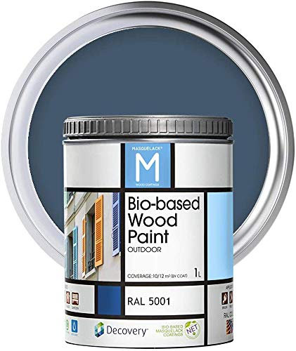 MASQUELACK M Impregnante per Legno Esterno - Blu - RAL 5001-1 Litro - Protegge dall'Acqua, Umidità e Raggi UV - Vernice Naturale ad Alta Copertura e Rifinitura Semi Opaca - Asciugatura Veloce