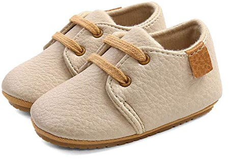 LACOIFA Baby Jungen Mädchen Sneakers Oxford Schnürschuhe Baby rutschfeste Erste Laufschuhe Beige 6-12 Monate