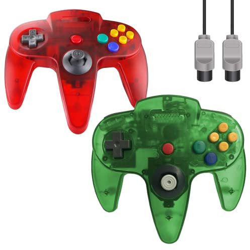 ZeroStory Classic N64 Controller, Wired N64 Controller Upgraded Joystick for N64 Video Game Console (Transparent Red and Transparent Green)