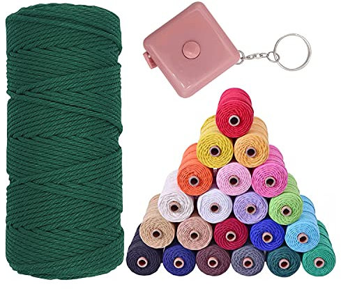 VITSOLE Makramee Garn - 3mm x 100m/109Yards/328 Feet (28 Farben) 100% Baumwolle Makramee Baumwollgarn mit 4 Einfachdrehung & 1 Maßband für Wandbehänge DIY Handwerk