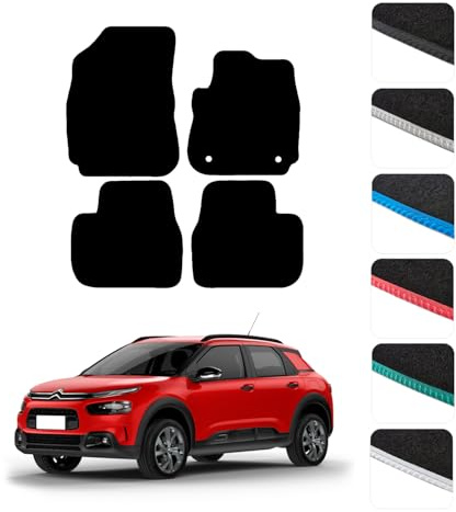 GCM - Car Floor Mats for Citroen C4 Cactus 2014 To Present Full Coverage Floor Protection - Anti Slip & Fit Car Mat with Clips Easy to Clean Car Carpet for All-Weather- Black Edging, Carpet
