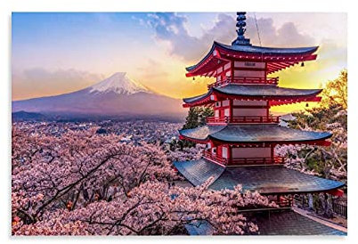 HYQHYX Poster sur toile Mont Fuji et fleurs de cerisier au Japon 60 x 90 cm