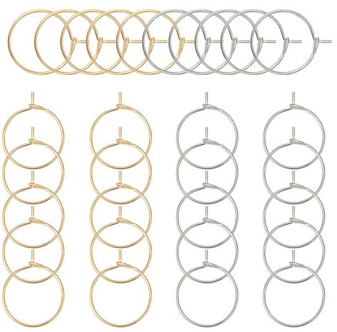 UNICRAFTALE 100 pcs 15.5mm 2 Couleurs Boucles d'oreilles Créoles en Verre de Vin Charmes Anneaux en Acier Inoxydable Boucle d'oreille pour Boucle d'oreille Faisant Or et Acier Inoxydable Couleur
