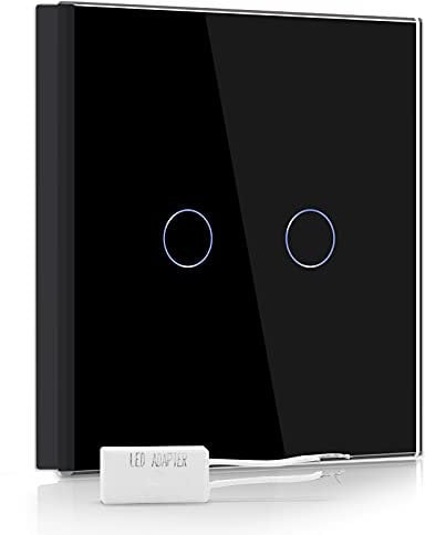 BSEED Dimmer Switch for Led Lights Black,Tempered Glass Panel Light Switches with LED Indicator,2 Gang 1 Way Led Compatible Dimmer Switch(Required Led Adapter)