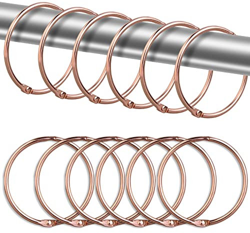Lot de 24 anneaux de rideau de douche ronds en métal antirouille pour tringle de douche de salle de bain (or rose)