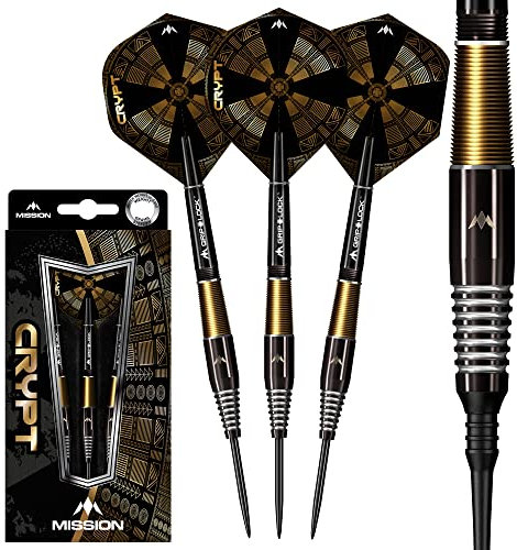 Mission darts d1597 crypt | dartpfeile-set mit premium 90% wolfram schwarz und gold pvd beschichtetem schaft und stahlspitze, m2, 21g