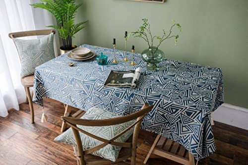 EHOMERY Nappe De Table Exterieur Repassage Forme Triangle Jacquard 4 Pompons Rectangle Basse Toile Ciree Rectangulaire Carreaux Ciment Bleu Marine Décoration Protection 100X135Cm